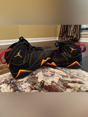 Air Jordan Retro 7 Circus High-Top Sneakers in Black, Yellow and Red
